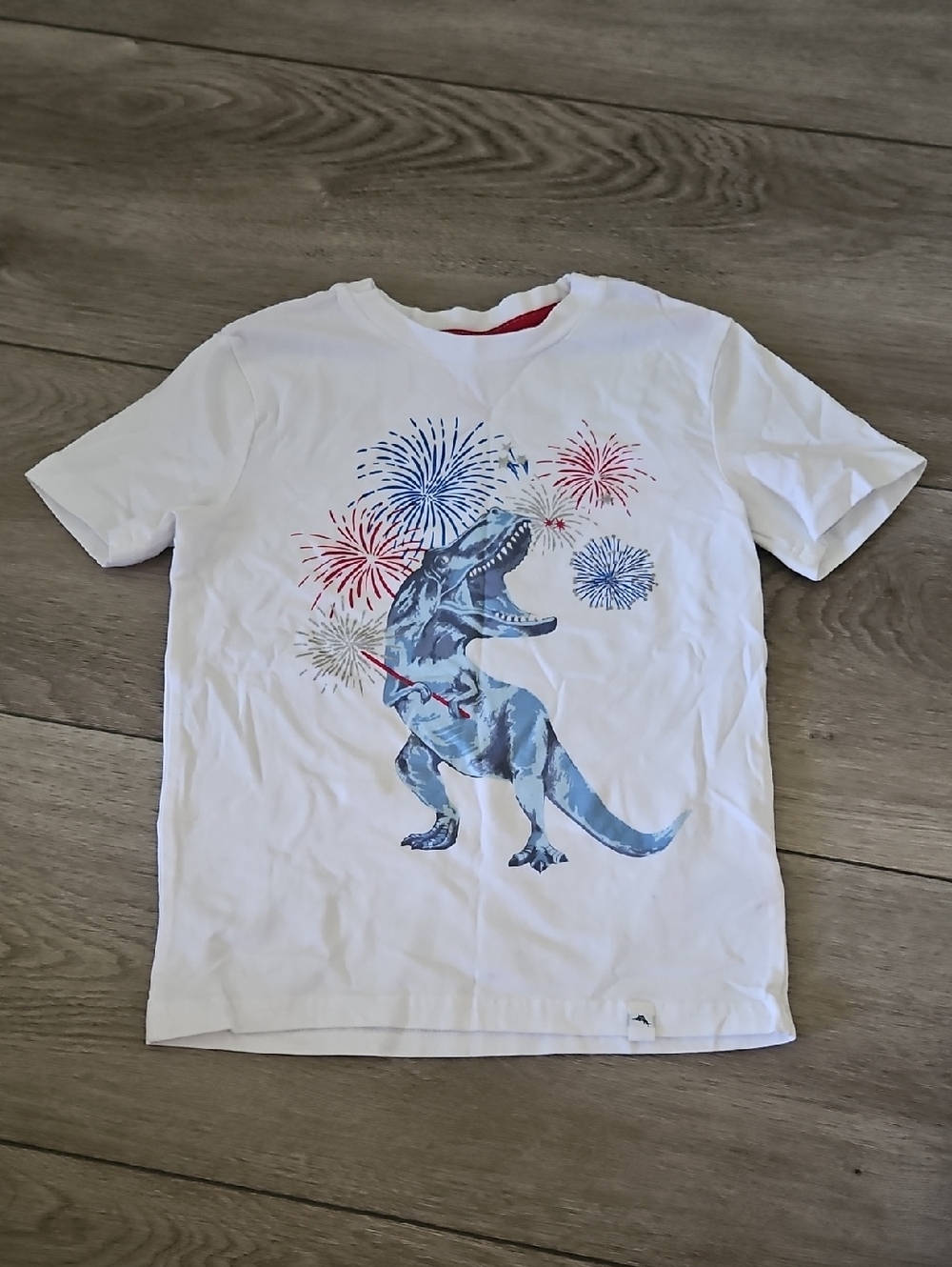 Tommy Bahama White Tee with Blue Dino & Red Fireworks